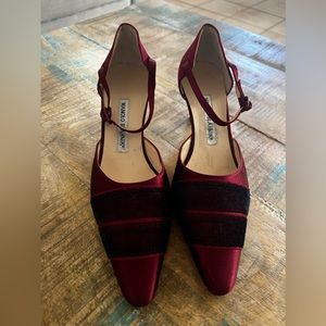 MANOLO BLAHNIK SATIN HEELS BURGANDY VINTAGE LOOK MADE IN ITALY